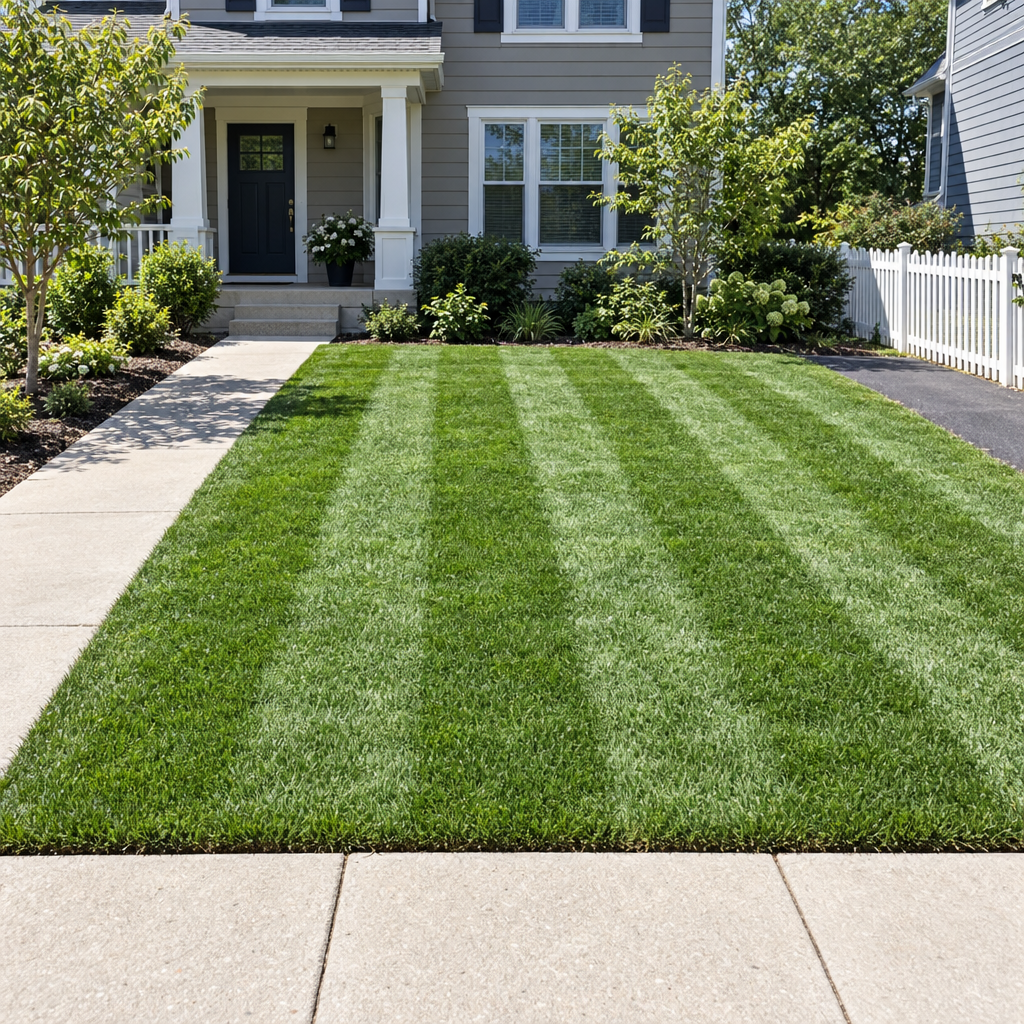 lawn care on a Providence front lawn