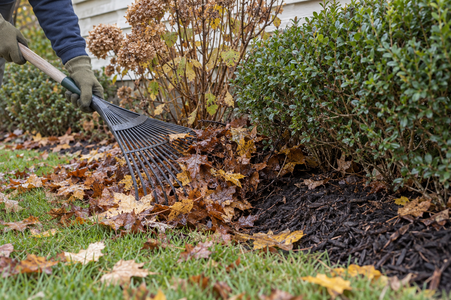 leaf removal from a Providence lawn