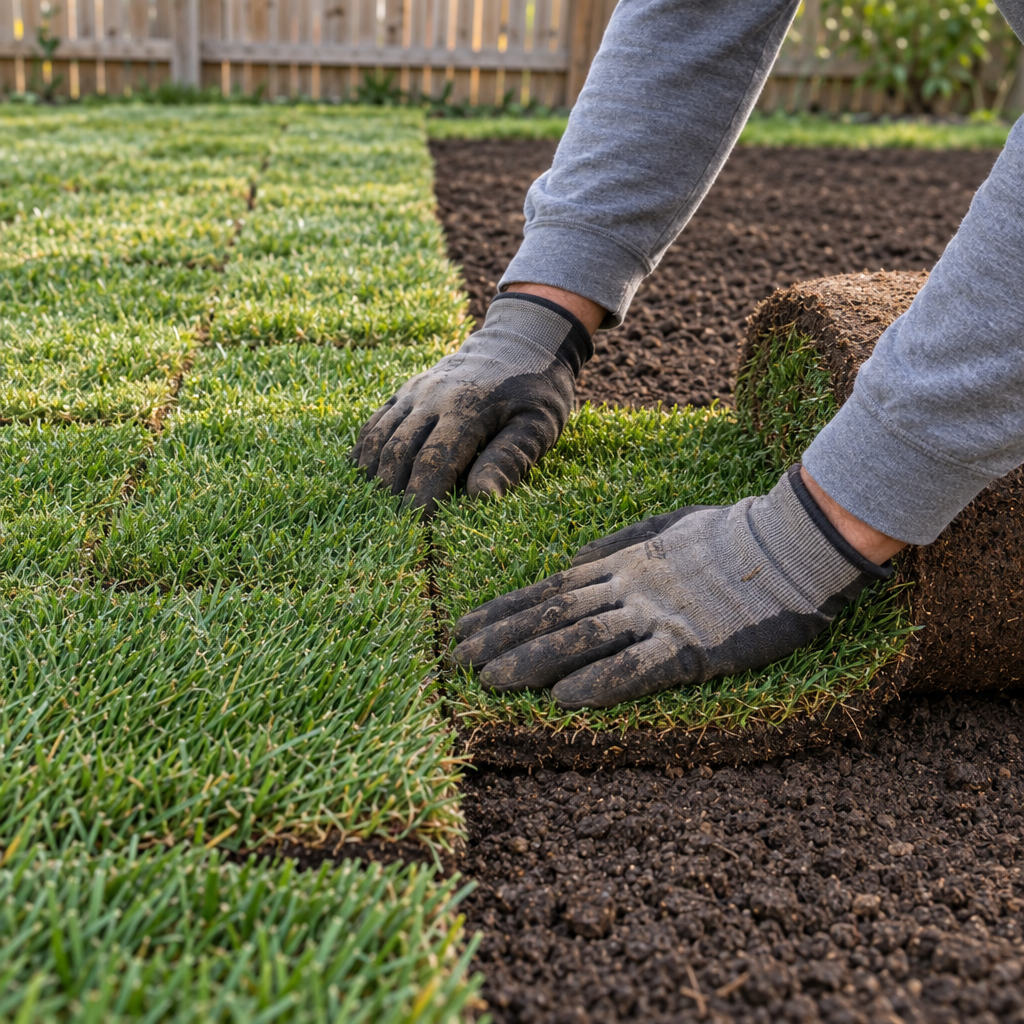 sod installation rolls in a Providence yard